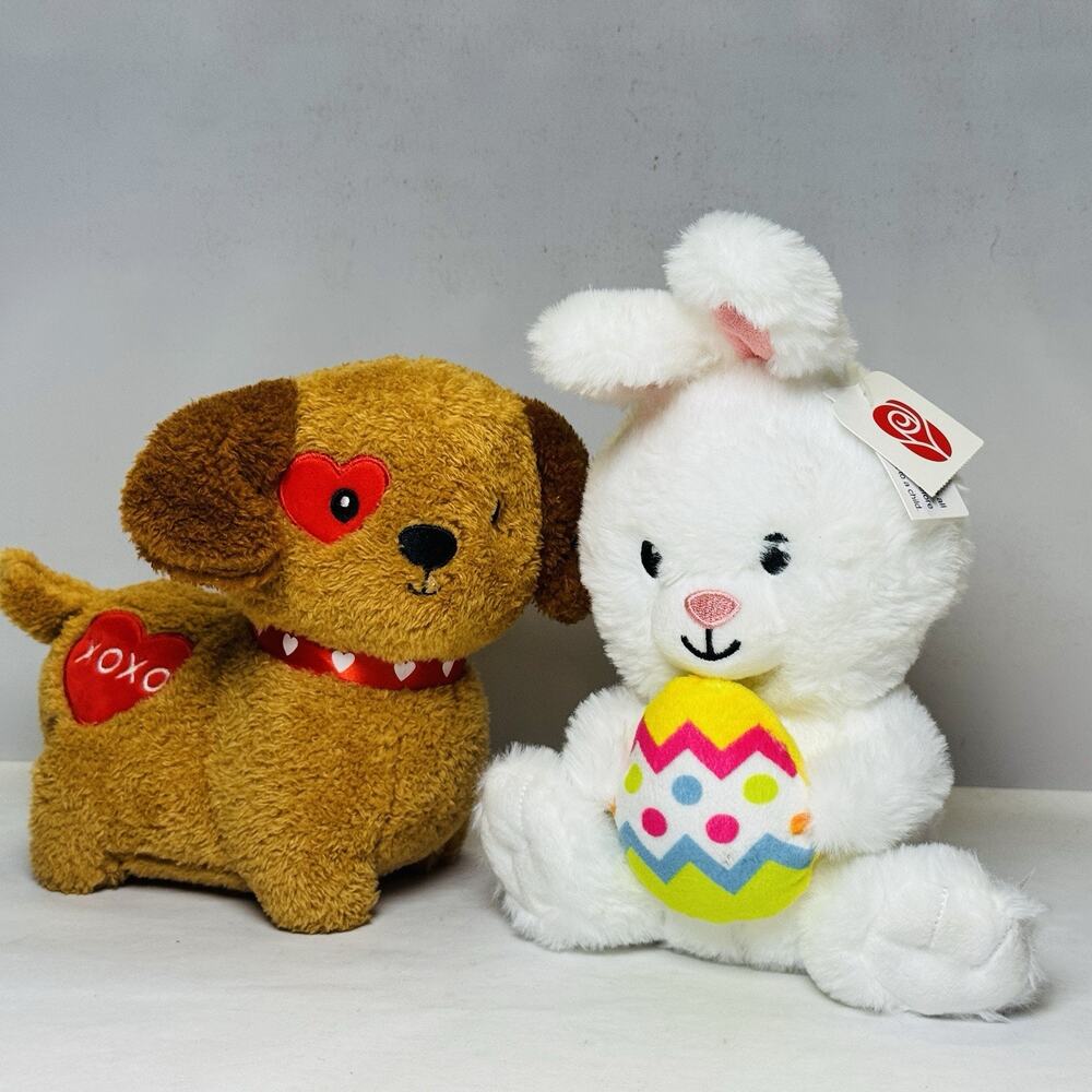 American Greeting Holiday Plush Lot of 2 Valentine Dog and Easter Rabbit NEW
